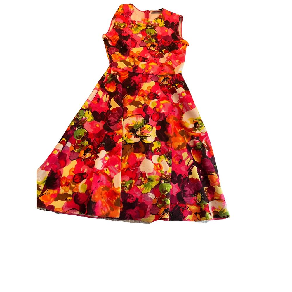 Valentino Floral Fit Flare Dress Sleeveless Pink Red Print Size 38 Pockets - Picture 2 of 5